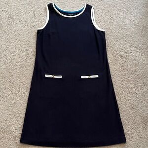 Lands' End Navy Blue Sleeveless Midi Dress with White Trim